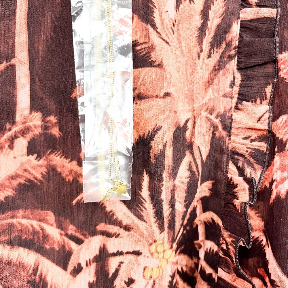 NWT Scotch & Soda Brown Palm Tree Patterned Sheer Blouse - Picture 5 of 13